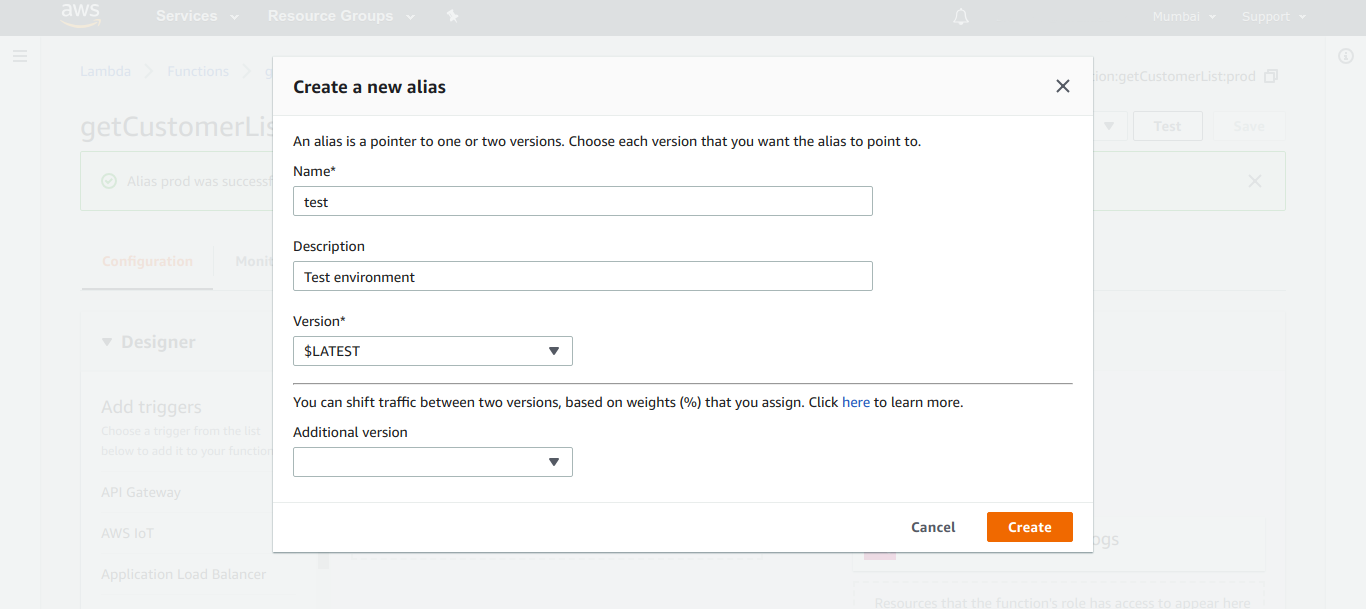 Create Lambda Alias
